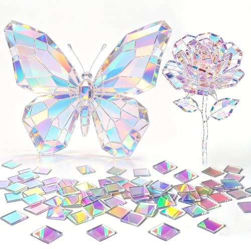 100 piedras de mosaico acrílicas para manualidades, 2 x 2 cm, juego de manualidades de mosaico cuadrado, mini azulejos holográficos para manualidades creativas, macetas, marcos de fotos, posavasos