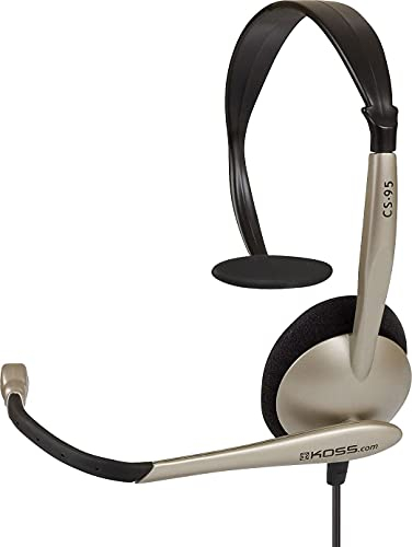 Koss CS95 Auriculares con Cable y Micrófono con Cancelación Ruido, Cascos de Diadema Monoaurales Ajustables para Videoconferencia Oficina, Call Center, Comunicación, Conexión Doble Jack 3,5mm