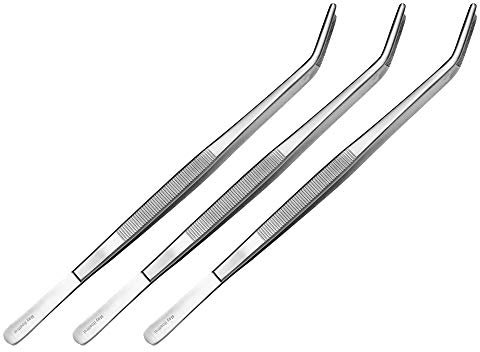May 3er Set Kochpinzette 30 cm lang - gebogen -Küchenpinzette - Grillpinzette - Grillzange - Edelstahl