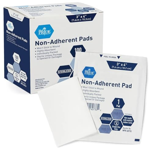 MED PRIDE Sterile Non Stick Pads for Wound Care and Wounds, Highly Absorbent, Painless Removal, Individually Wrapped (3x4 Inch (Pack of 100))