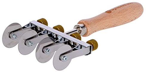 Tagliapasta Rotella Taglia Pasta Sfoglia Fresca | 4 Lame Lisce Regolabili | Diametro 36mm in Acciaio Inox e Impugnatura in Legno | Tagliapasta.Com [Made in Italy]
