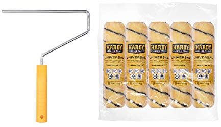 HARDY WORKING TOOLS Maler Set, Farbrolle und 5 Stück Farbwalzen aus Polyester, Florhöhe 13mm, Länge 18cm, Durchmesse 48mm, schwarz-gelb, A0180-516000