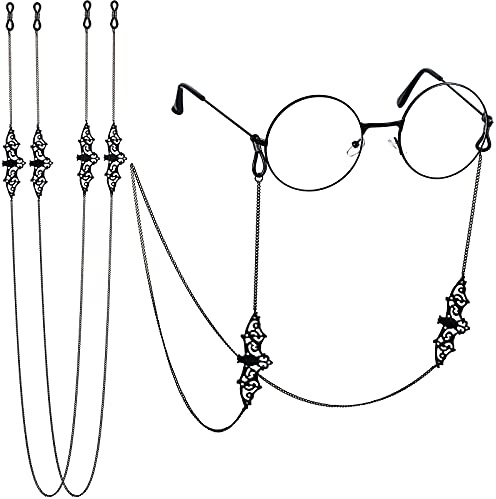 Frienda 2 Pieces Glass Chains Bat Goth Sunglasses Eyeglass Eyewear Lanyard Halloween Party Accessories for Women Men(Black)