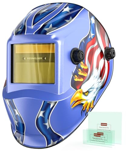 YESWELDER Auto Darkening Welding Helmet, Blue Light Blocking, 1/1/1/1 True Color Solar Powered Welding Hood with 2 Arc Sensors, Wide Shade 3.5/9-13 Welder Mask for TIG MIG ARC and Grind