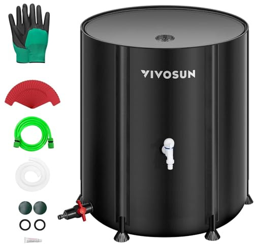 VIVOSUN Collapsible Rain Barrel, 53 Gallon Water Storage Tank with 1000D Oxford Cloth, Portable Rain Collection System Includes Two Spigots and Overflow Kit, Black