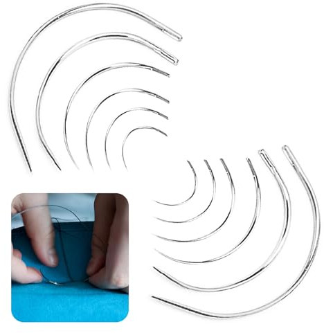 12 Stück Gebogene Nadeln, Polsternadeln Stopfnadel Rund, Sattlernadeln Polsternadel, Nähnadeln Leder Webnadeln zum Nähen, C Gebogene Nadeln für Teppich Leinwand Handnähen Reparatur (6 Größen)