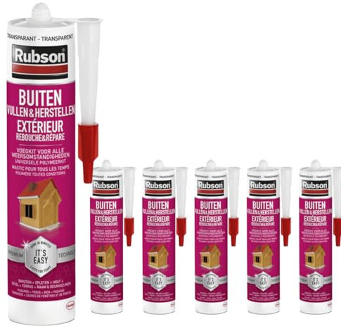 Reperatur Outdoor-Dichtstoff – Transparent, Kartusche - Wetterfester Dichtmittel - Überstreichbar - Greifer und Füller für Rahmen, Risse und Löcher, PVC, Fenster und Türen (6 x 280ml)