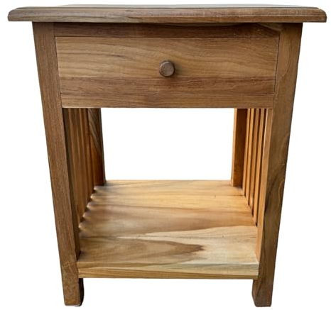 FaHome Holz Nachtkommode – Beistelltisch Nachttisch Nachtschrank – Vintage-Look aus massiven Teakholz - 50x40x30 cm