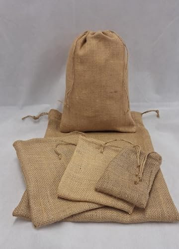 Jute/Hessian Drawstring Bags, Good for Storing Veg, Bulbs and Many Other uses (10cm x 12cm) (15cm x 18cm)