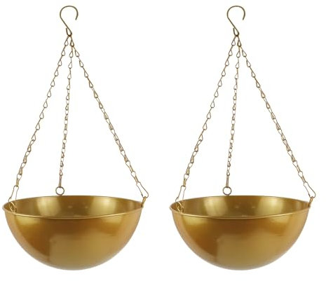 Oedema 2 x goldene Pflanzgefäße zum Aufhängen, Blumenbehälter, Pflanztöpfe, 48 cm Höhe, für den Innen- und Außenbereich