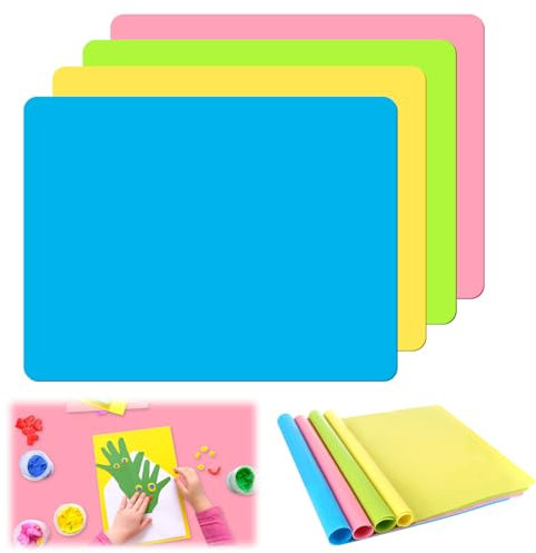 Sprifityy 4 Stück Malunterlage für Kinder 40x30cm, Rutschfeste Antihaft Waschbare Bastelunterlage, Silikonmatte für Malen, Epoxidharz, Handwerk, Knete Zubehör und Arbeitsplatte Küche, DIY