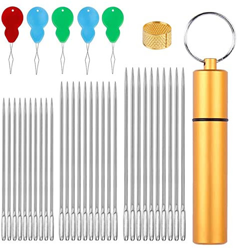 FEVKFTXF Sewing Needles 30 Pcs Large Eye Sewing Needles+5 Pcs Bead Needle Threader + 3 Sizes Stitching Needles Sewing Use Tool Knitting Needles