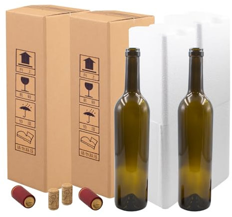 2 Pack Flaschenversandkarton mit Schaumstoffeinlagen, Weinflaschen, Korken und Flaschenhüte Wein Verpackungsbox Weinflaschen Schutz Transport sichere 12x12x38cm