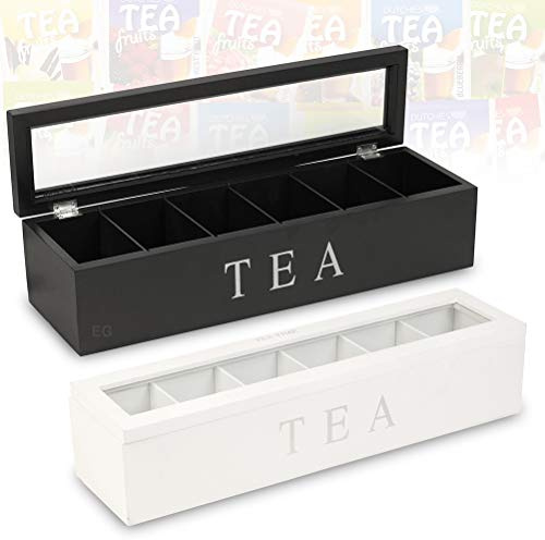 Tea Box Organiser,Wooden Tea Bag Storage Box with Clear Cover,5 Compartment Tea Chest Organizer Chest Organizer Spice Packets Container,for Living Room, Kitchen, Office