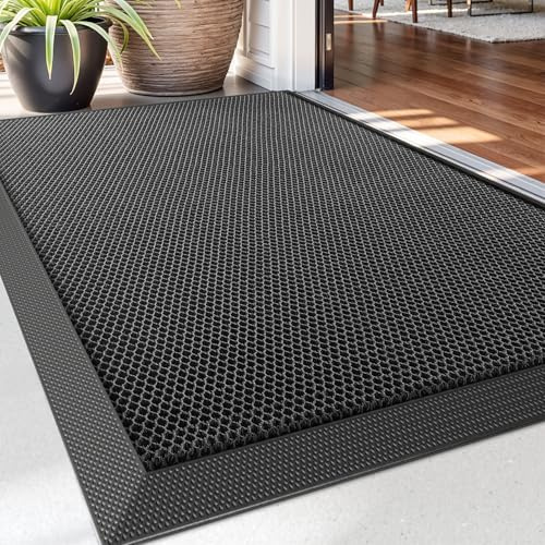 DEXI Zerbino Ingresso Esterno 80 x 120 cm, Zerbini Antiscivolo, Assorbente Di Sporco e Lavabile, Impermeabile Tappeto per Porte Anteriori e Posteriori, Nero