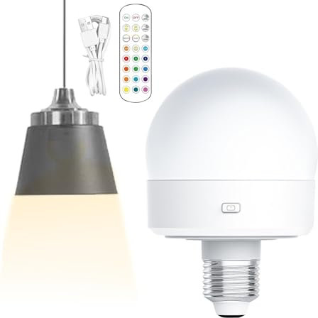 Lampadine ricaricabili - Lampadine ricaricabili con telecomando, a batteria | Lampadina E26 orientabile, lampadina ricaricabile con telecomando, 4 timer e 3 temperature colore