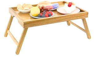 MOHOME Vassoio Letto Piedini Pieghevoli Legno Bamboo Supporto Multifunzionale Computer Colazione Dimensioni 50 x 30 x 22 cm Relax Design Naturale