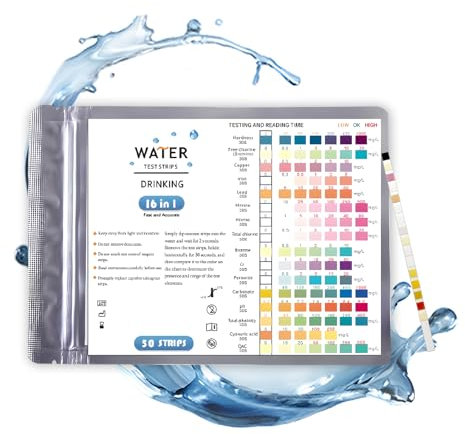 50 Stück PH Teststreifen,16 in 1 Wasserhärte Messen,Wassertester Trinkwasser,Einfache Überprüfung der Wasserqualität,Teststreifen für Die Wasserqualität mit Härte,Blei,Eisen,Kupfer