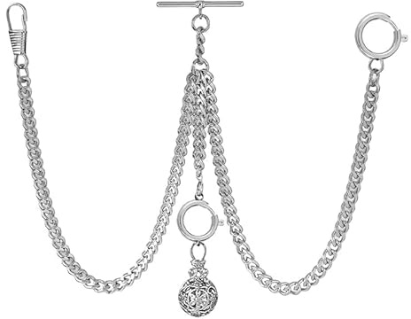 BOSHIYA Doppel Albert Silber Taschenkette, Herren Taschenkette. Taschenkette mit Lampenanhänger mit Verstellbarer Länge.