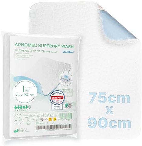 1x Protector Lavable para incontinencia ARNOMED® 75x90cm, Protector Impermeable Reutilizable para incontinencia, Protector de Cama, Protector para Cambiar a niños, Adultos y Personas Mayores