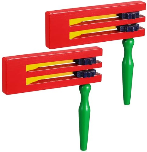WHAMVOX 2 Pcs Traditional Wooden Matraca Noise Maker Ratchet Instruments for Musical Play Portable Percussion Shakers for Parties Sporting Events and Football Games