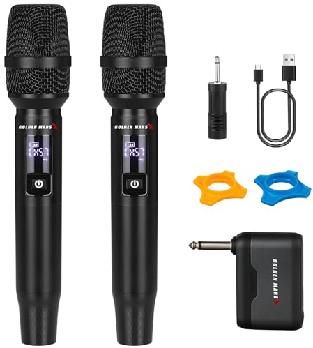 GOLDEN MARS Wireless Microphone, 2.4GHz Pro AI Auto Match Channels Rechargeable 2 Pack Microphones with Stable Reception Up to 300 FT for Singing Karaoke DJ Party Speech Classroom Wedding Church