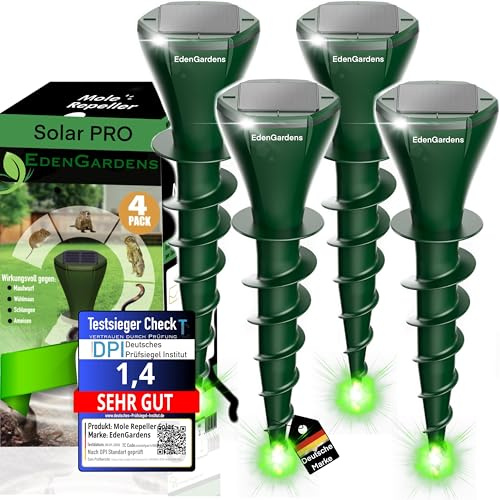 EdenGardens SOLAR MOLE PRO Maulwurf Vertreiber bestes Mittel gegen Wühlmäuse & Maulwurf - Maulwurfschreck Maulwurfvertreiben (4er Set)