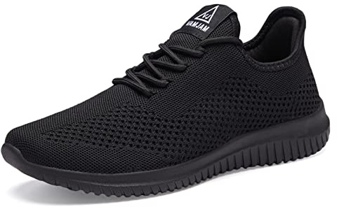 LCGJR Men's Running Shoes Ultra Lightweight Breathable Walking Shoes Non Slip Athletic Fashion Sneakers Mesh Workout Casual Sports Shoes All Black