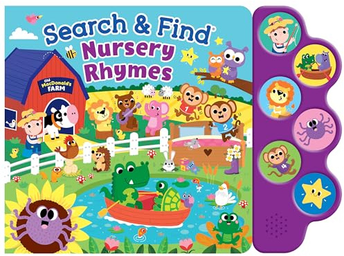 Search & Find Nursery Rhymes – Interactive Sound Book with 6 Buttons | Toddler Musical Board Book | Classic Songs & Hidden Picture Fun | Early Learning Seek and Find Activity Book for Boys & Girls