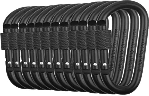 Locking Carabiner Clip, Vonpri 3 Inch D Ring Clips Spring Snap Key Chain Hook Screw Gate Aluminum Carabiners for Outdoor Travel Camping Fishing Hiking Backpack (Black 12Pack)