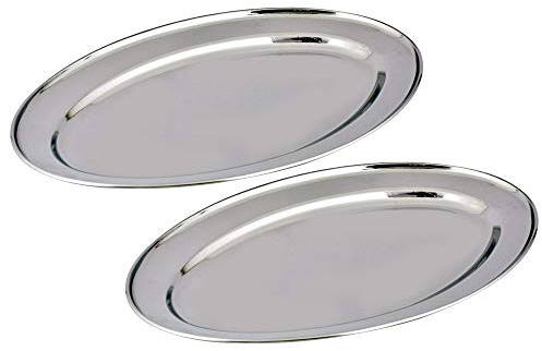 Kosma Set of 2 Stainless Steel Oval Serving Plates (60cm) - Rice, Meat, Carvery Platters