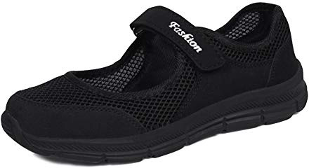ERLINGO Bekväma arbetsskor för kvinnor halkfria justerbara andningsbara slip-on promenadsneaker casual amning ortopediska lätta skor, Svart, 42 EU