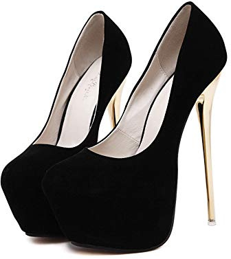 Sandali da Donna con Tacco Alto, 5 cm, con Plateau, Stiletto, 16 cm, per Matrimoni, Feste, Vestiti, Scarpe (40 EU, Nero)