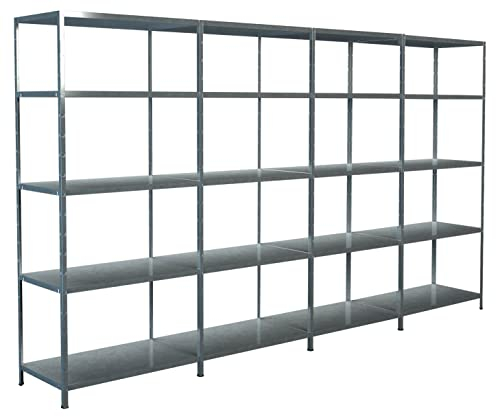 SCHULTE Regalwelt Steckregal mit 4 x 5 PowerMAX Fachböden, 85 kg Tragkraft, 200x400x50 cm (HxBxT), verzinkt (Lagerregal, Werkstattregal, Kellerregal, Garagenregal, Metallregal
