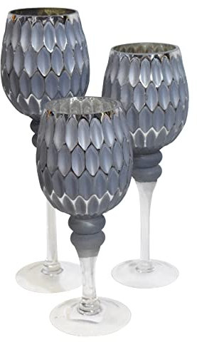 CHICCIE Windlicht hoher Kelch Wabenoptik grau Silber 40x11x11cm - Kerzenhalter