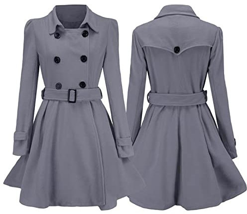 IQYU Kort kappa dam övergång elegant trenchcoat dam kort höstjacka långärmad ullrock med skaft cabanjacka knälång ulljacka höst vinter övergångsjacka trenchcoat för kvinnor, GRÅ, M