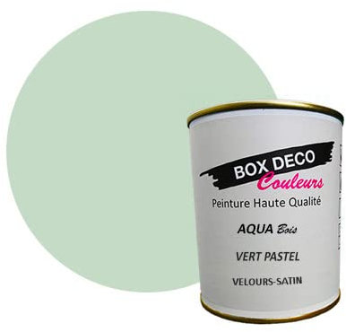 BOX DECO COULEURS Peinture bois intérieur extérieur à base d'acrylique aspect velours-satin Aqua Bois - 750ml, Vert Pastel