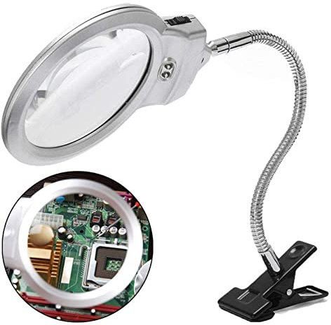 Lente D'ingrandimento a Morsetto, Lampada da Lettura a Morsetto Regolabile a 2 LED con Base a Clip, Lente D'ingrandimento Flessibile a Doppia Lente 2X e 6X con Luce. per Monete, Francobolli, Gioielli