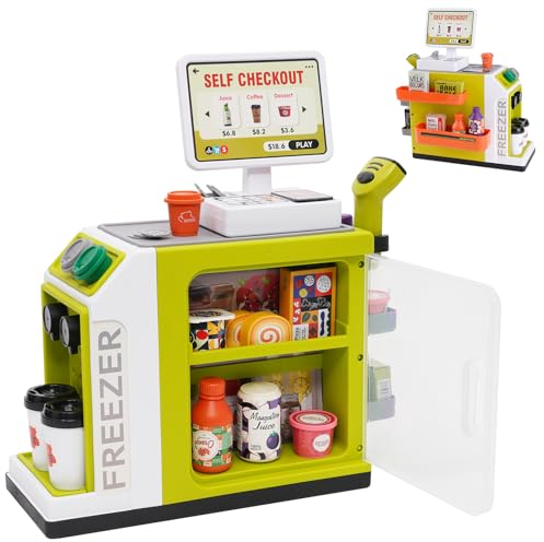 Supermarktkasse für Kinder,Spielkasse Kinder mit Scanner und Spielgeld , Kasse Spielzeug, Spielzeugkasse, Rollenspiel Spielzeug für Jungen Mädchen 3 4 5 Jahren（46 Stück）
