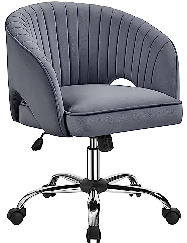 Yaheetech Chaise de Bureau Découpe Latérale avec Accoudoirs Gris Foncé | Inclinable 110° Dossier Cannelé Coussin 10.5cm Charge max 136kg Velours Douce Pour Bureau Salon Chambre Studio Coiffeuse