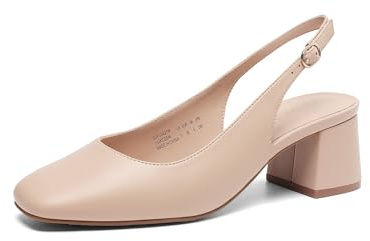 DREAM PAIRS Women's Low Chunky Heels Slingback Square Toe Block Dress Shoes Closed Toe Comfortable Wedding Work Pumps,Size 6.5,Nude,SDPU2427W