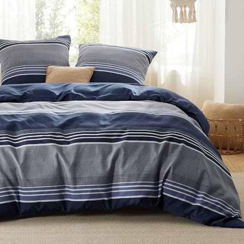 BEDSURE Bettwäsche 220x240 3teilig Bettbezug - Bettwäsche-Sets Blau 220 x 240 cm mit 2 Kissenbezüge 80x80 cm, ÖKO-TEX Wendebettwäsche Bedding Blau Gestreift Muster mit Reißverschluss