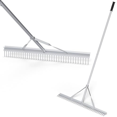 COSTWAY Râteau de Jardin en Aluminium avec Large Tête de 91 cm, Rateau de Paysage avec Manche de 174 cm de Long et 36 Dents, Outils de Jardin pour Bord du Lac Étang et Plage