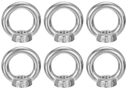 sourcing map M10-1.5x42mm Lifting Eye Nuts, 6 Pcs 304 Stainless Steel Round Ring Shape Female Threaded Nut Fastener for Home Repairs Rope Fitting