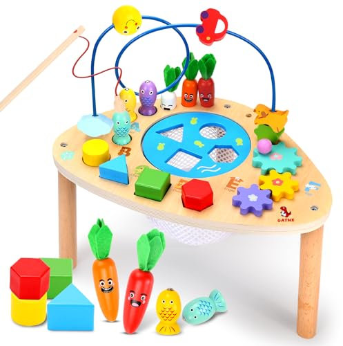 oathx 6-in-1-Aktivitätstisch ab 1+ Jahr, Babyspieltisch Kinder-Motoriktisch Montessori-Holzspielzeug ab 12+ Monate, Kleinkindgeschenke für Jungen und Mädchen zum 1. Geburtstag Sortierspielzeug