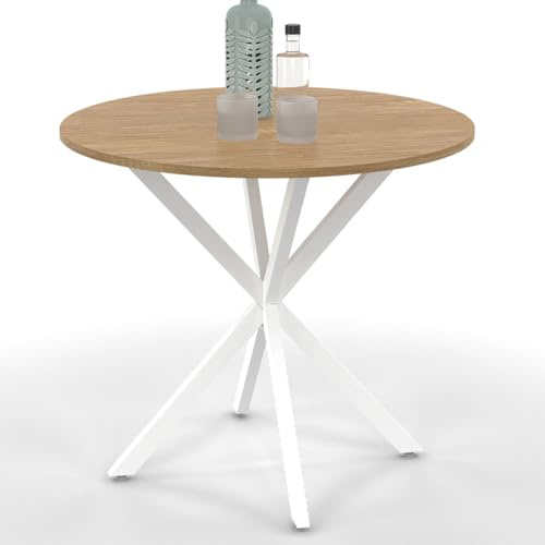 IDMarket - Table à Manger Ronde ALIX 2-4 personnes pied araignée Bois et Blanc 80 cm