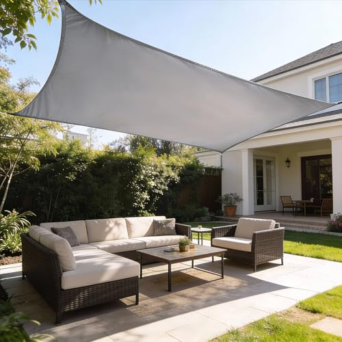 HAIKUS Sonnensegel Wasserdicht Rechteckig 3x4m Sonnenschutz Wasserabweisend Premium PES Polyester mit UV Schutz für Balkon Garten Terrasse Hellgrau