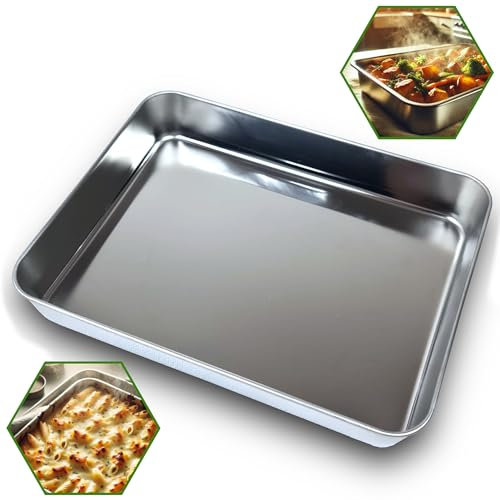 Gardenko Backblech, Edelstahl Auflaufform Fettpfanne Ofenform Backofen, Rechteckige Tiefes Backform Ofenblech Kuchenblech zum Backen Braten Servieren, Gesund Ungiftig, Spülmaschinenfest 31x24x5cm