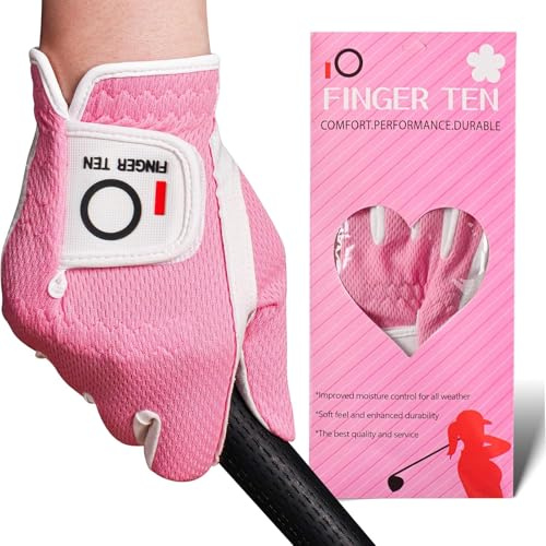 FINGER TEN Gants de golf pour femme main gauche et droite en microfibre toutes saisons Grip Pluie Hot Wet Pack économique Gants de golf pour femme Doux, flexibles et durables Résistance à l'usure