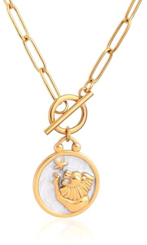 TaYolnFaSo Zodiac Leo Necklace Paperclip Toggle Pendant for Women 18k Gold Plated Constellation Necklace Pendant Astrology Leo Jewelry Horoscope Sign Gift for Girlfriend Sister